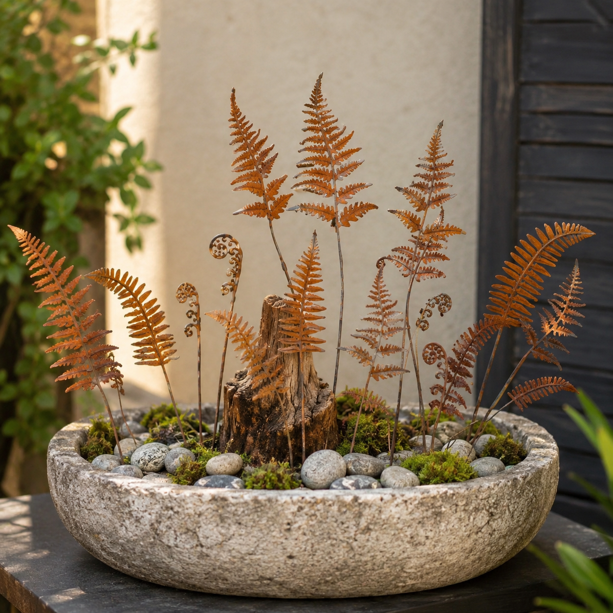 Set of 10 Rusty Metal Fern Garden Stakes 