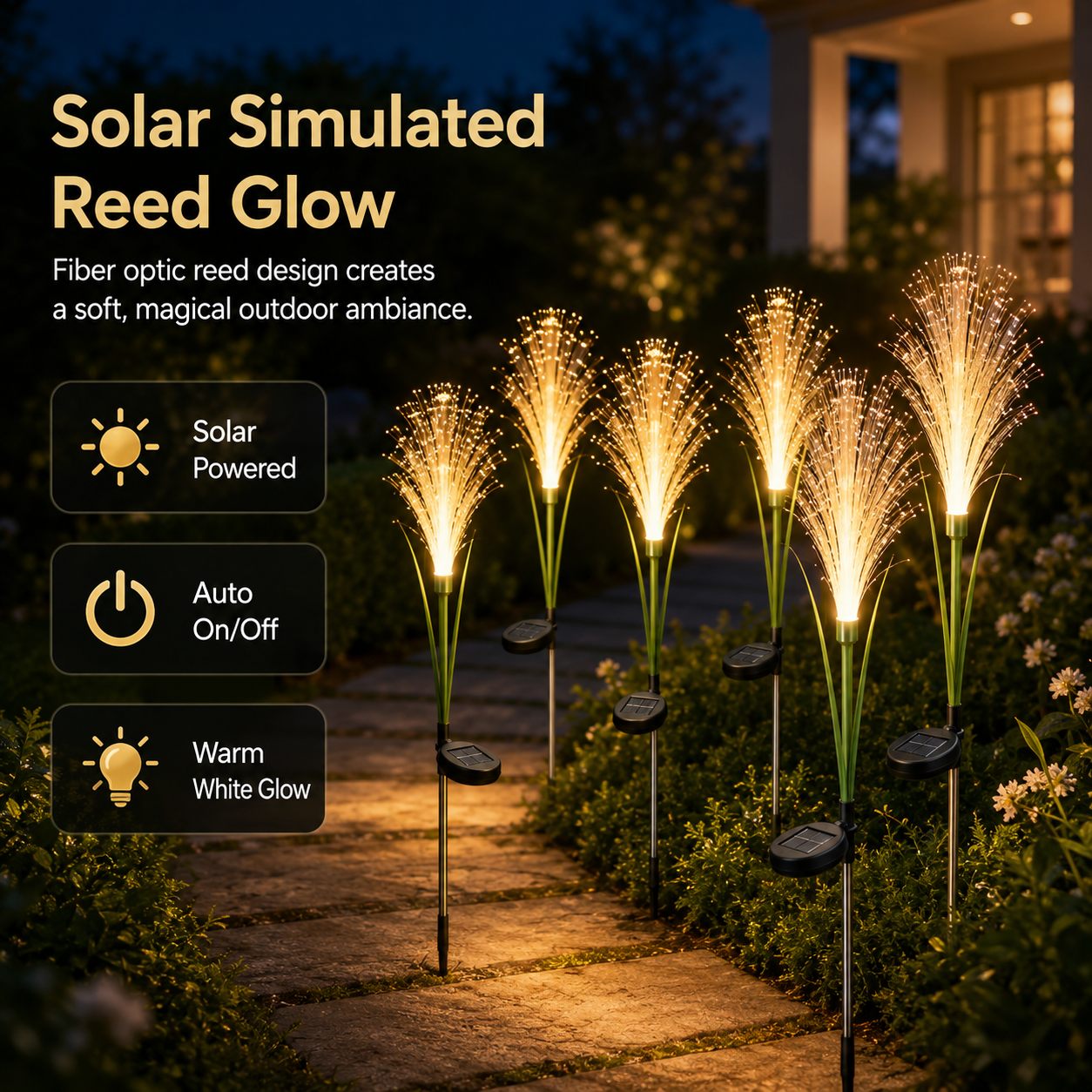Solar Simulated Reed Lamp – Enchanting Fiber Optic Garden Light, Outdoor Waterproof