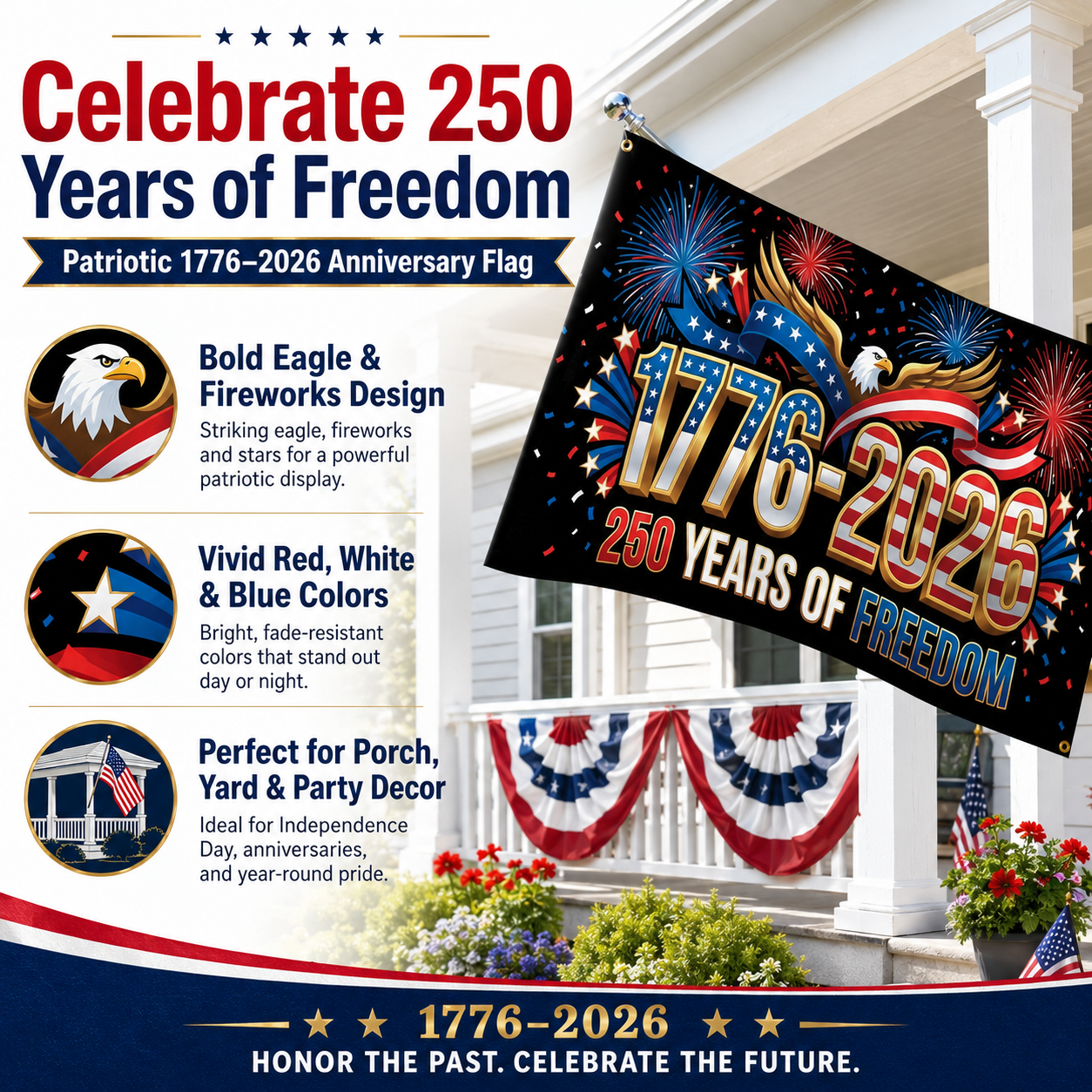 250 Anniversary Flag 1776-2026 USA Outdoor Anniversary Banner Decorations