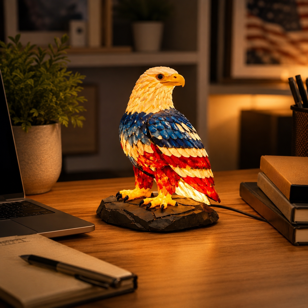 Patriotic Eagle LED Night Light – Hand-Painted USB Table Lamp for Bedroom, Office & Home Décor