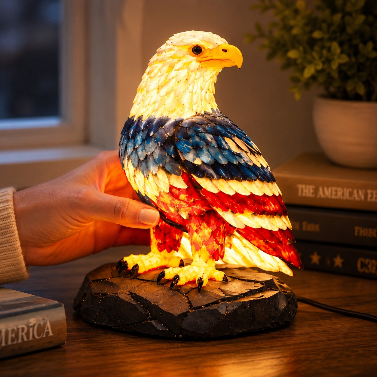 Patriotic Eagle LED Night Light – Hand-Painted USB Table Lamp for Bedroom, Office & Home Décor