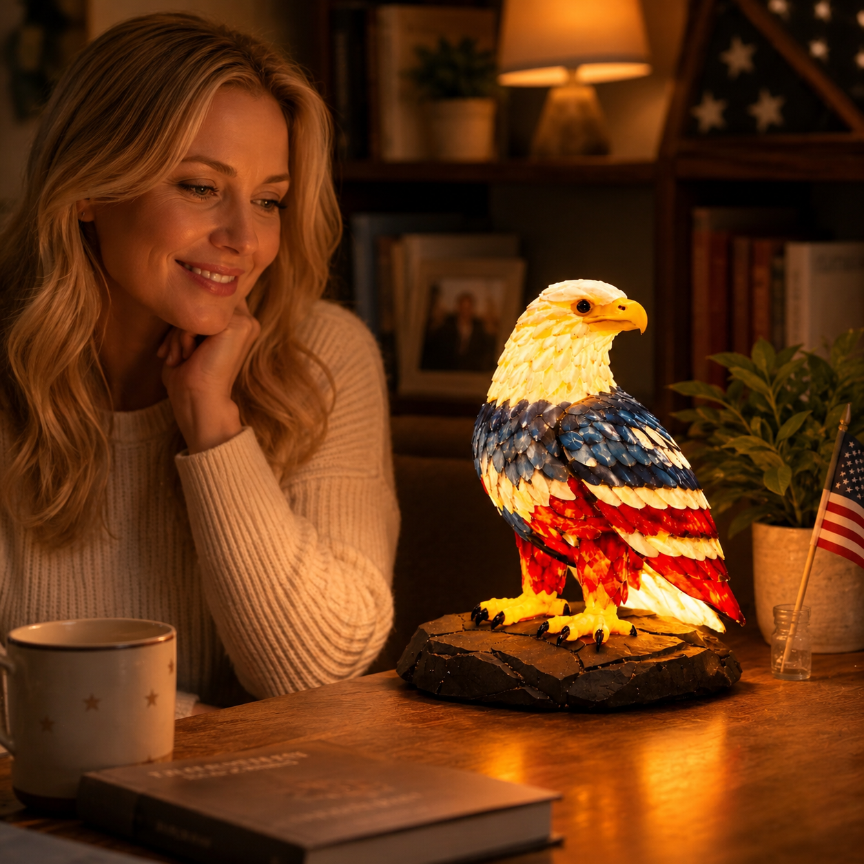 Patriotic Eagle LED Night Light – Hand-Painted USB Table Lamp for Bedroom, Office & Home Décor