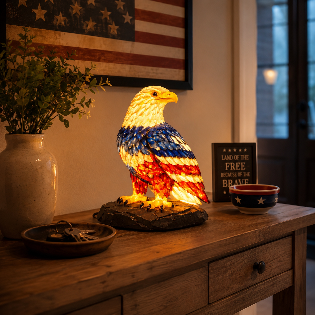 Patriotic Eagle LED Night Light – Hand-Painted USB Table Lamp for Bedroom, Office & Home Décor
