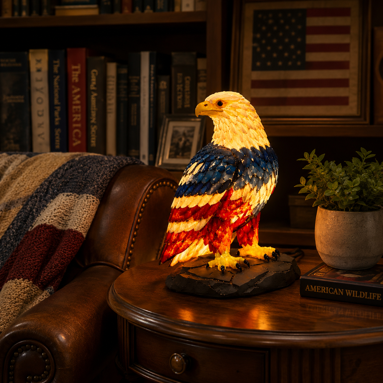Patriotic Eagle LED Night Light – Hand-Painted USB Table Lamp for Bedroom, Office & Home Décor
