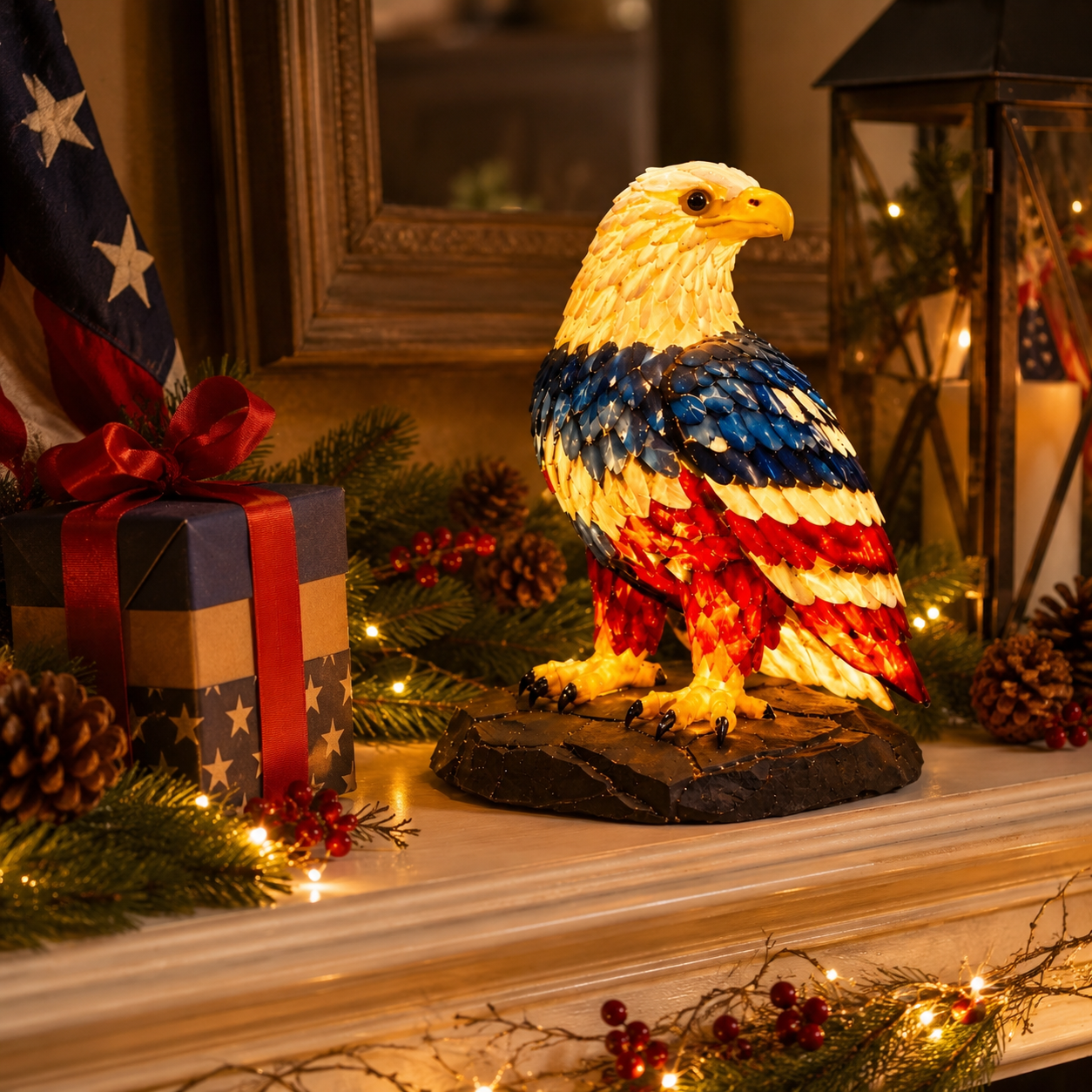 Patriotic Eagle LED Night Light – Hand-Painted USB Table Lamp for Bedroom, Office & Home Décor