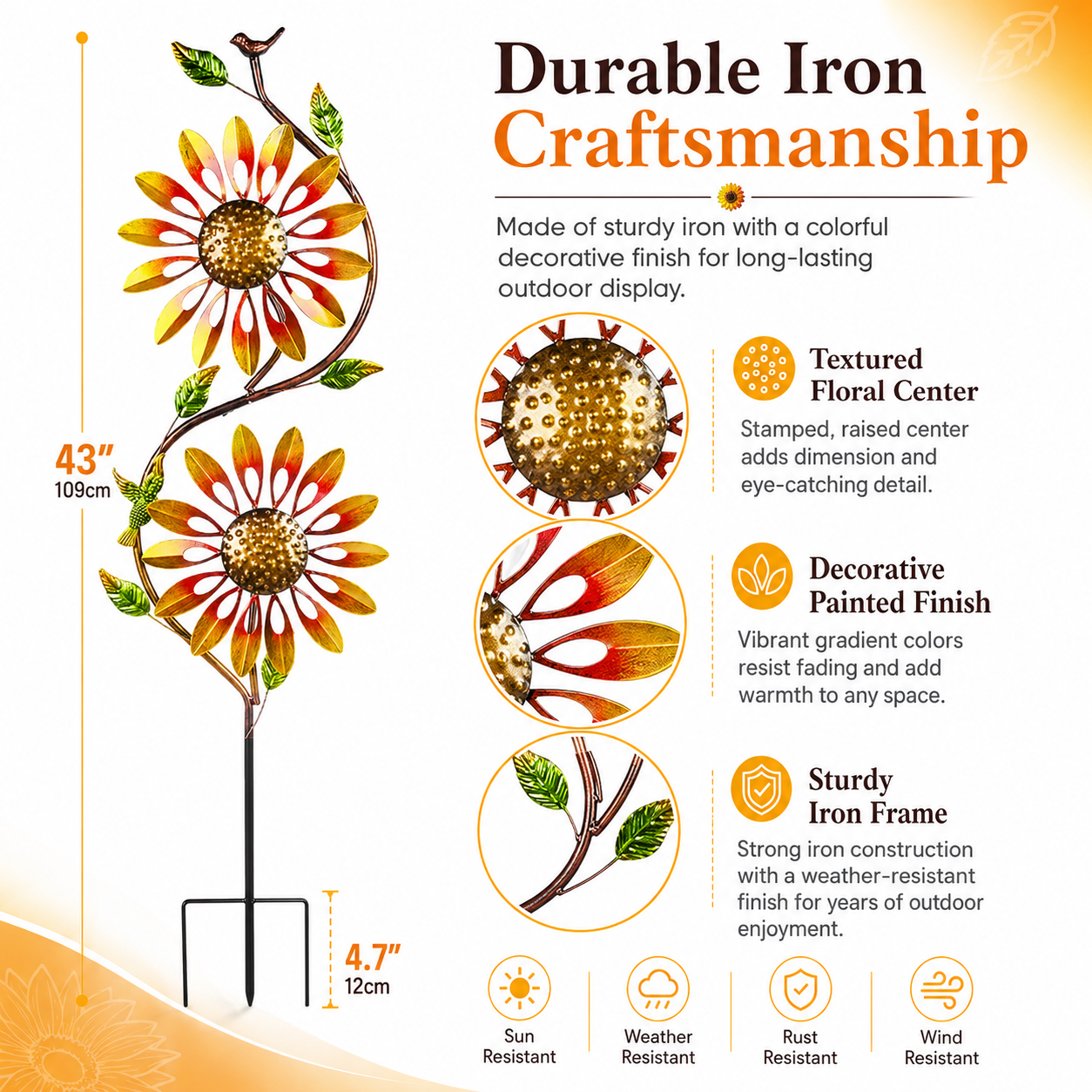 Sunflower Metal Garden Wind Spinner Stake