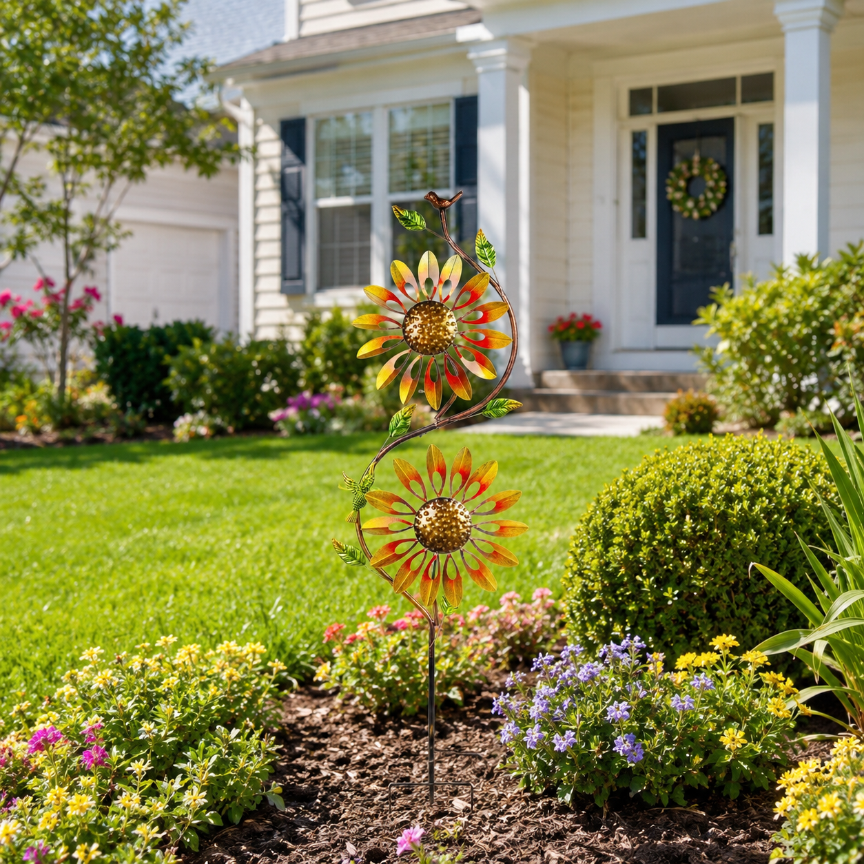 Sunflower Metal Garden Wind Spinner Stake