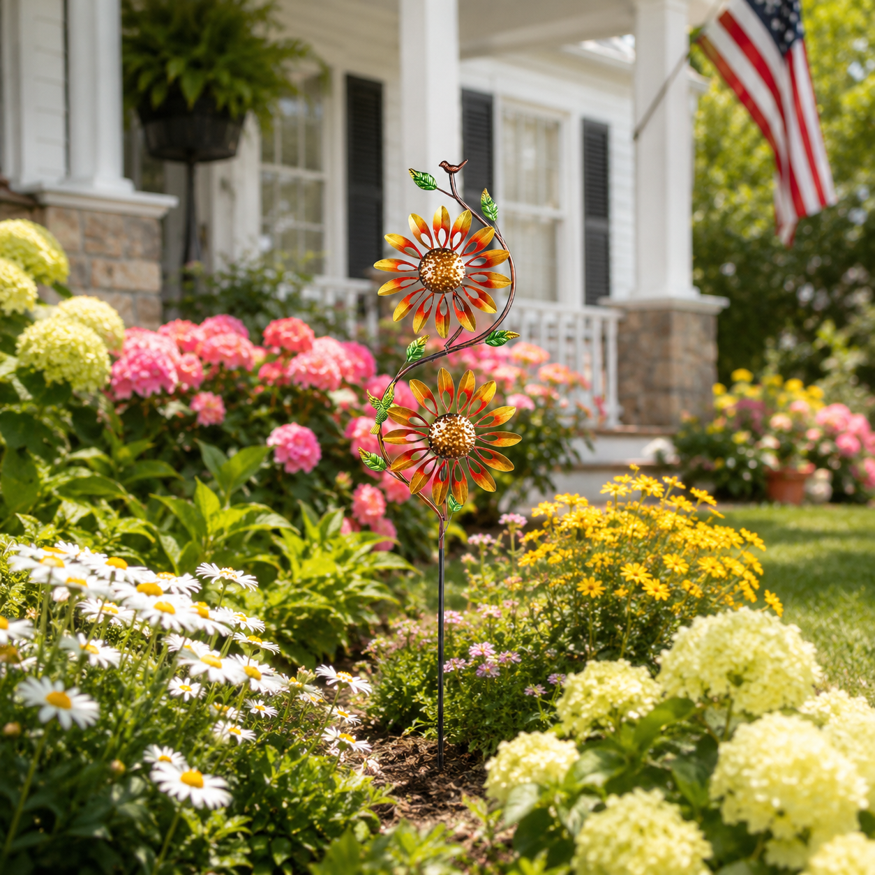 Sunflower Metal Garden Wind Spinner Stake