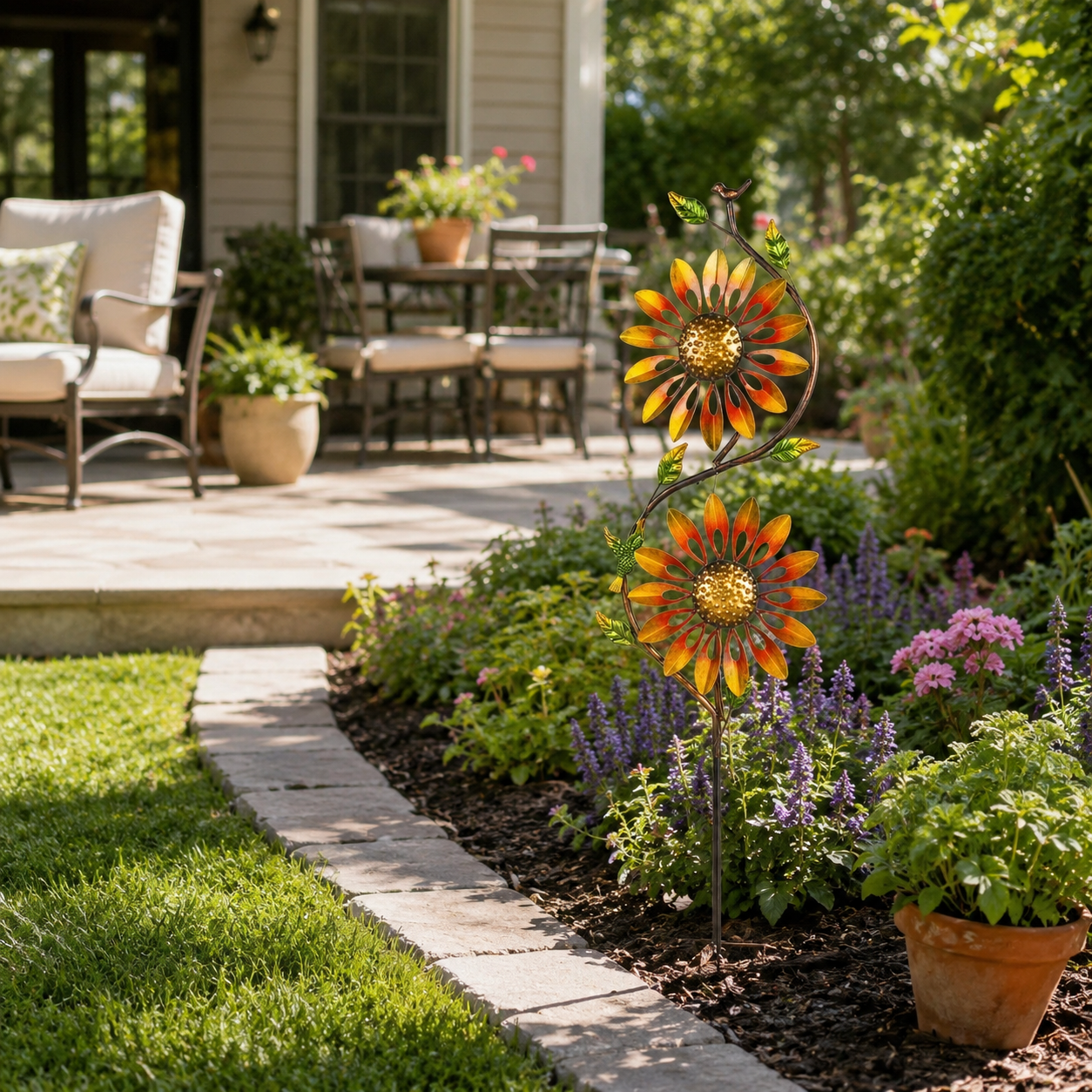 Sunflower Metal Garden Wind Spinner Stake