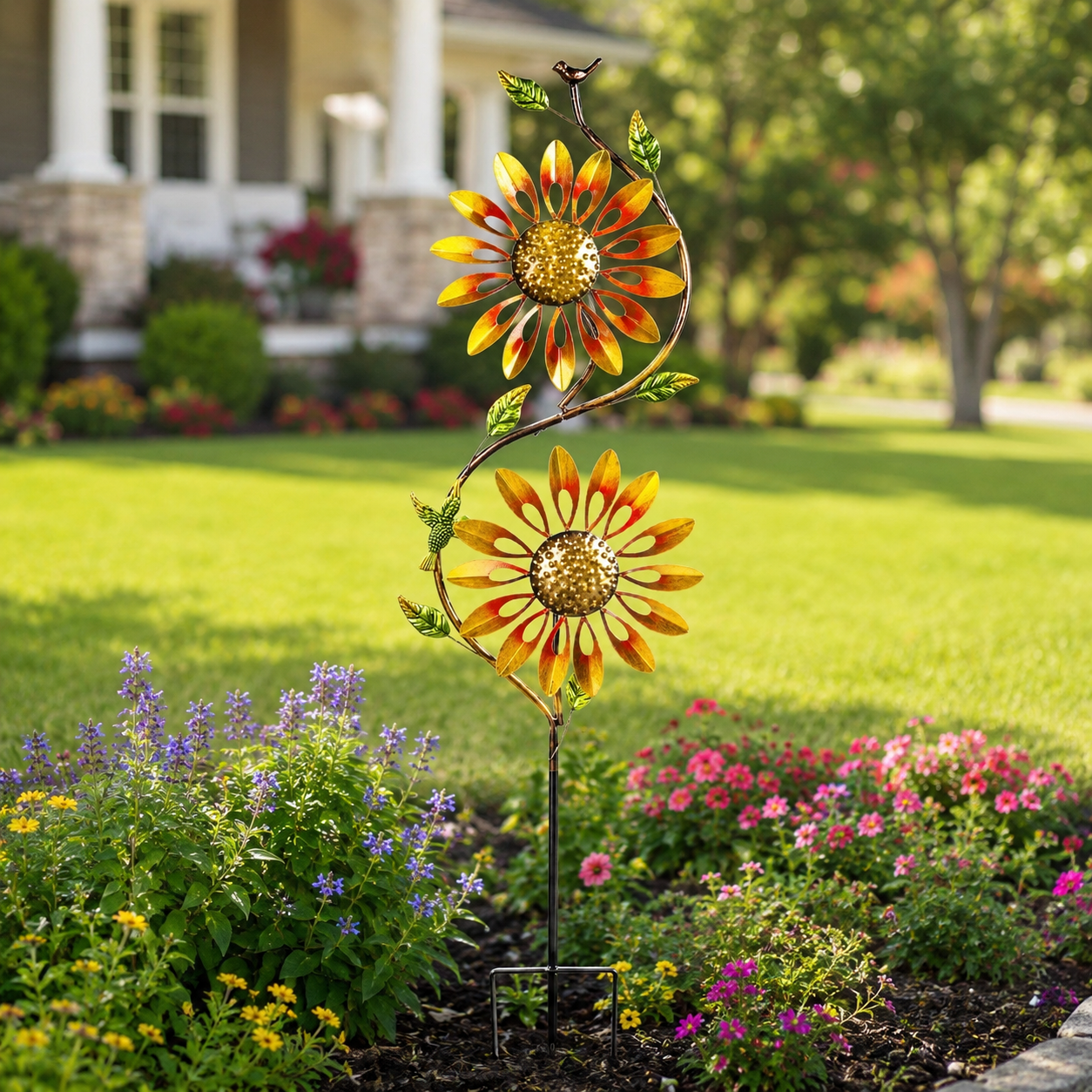 Sunflower Metal Garden Wind Spinner Stake