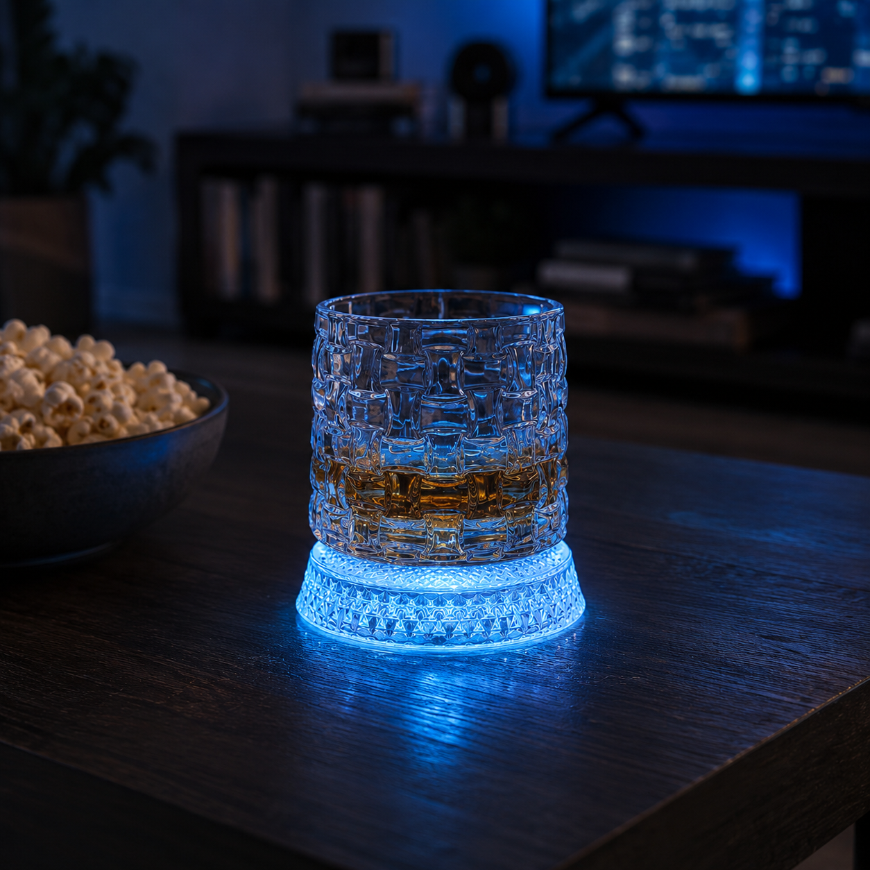 Glowing Rotating Whiskey Glass with Crystal Texture
