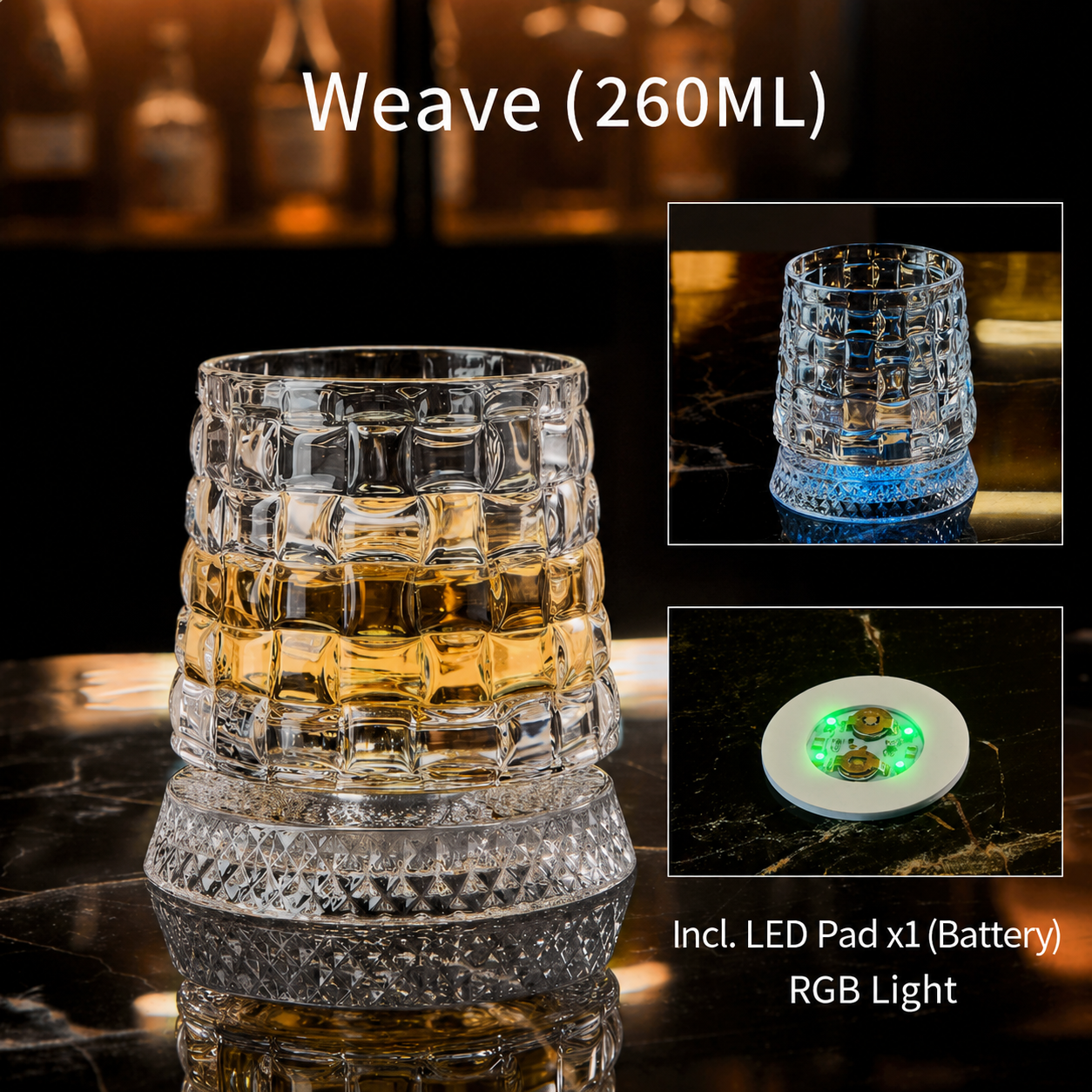 Glowing Rotating Whiskey Glass with Crystal Texture