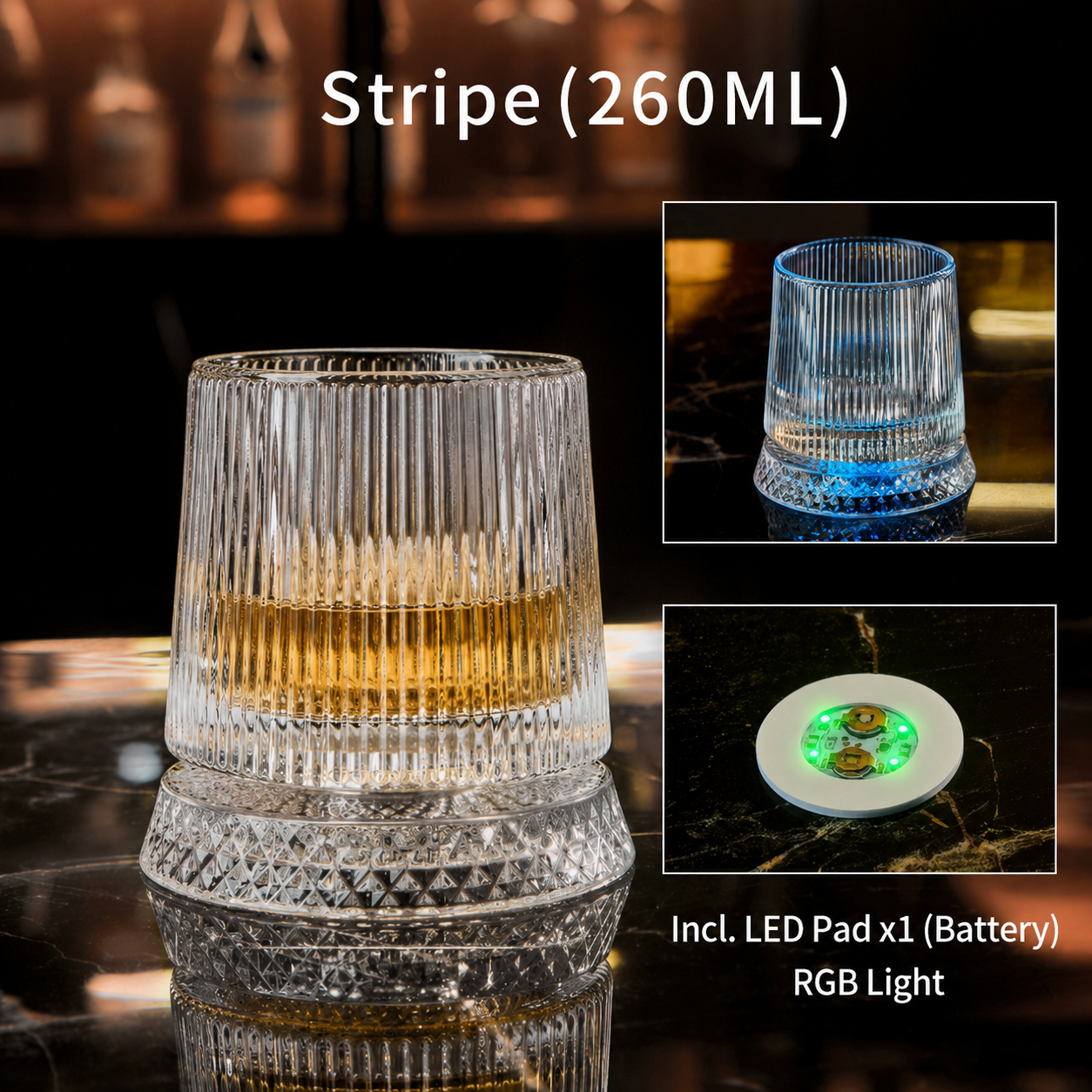 Glowing Rotating Whiskey Glass with Crystal Texture
