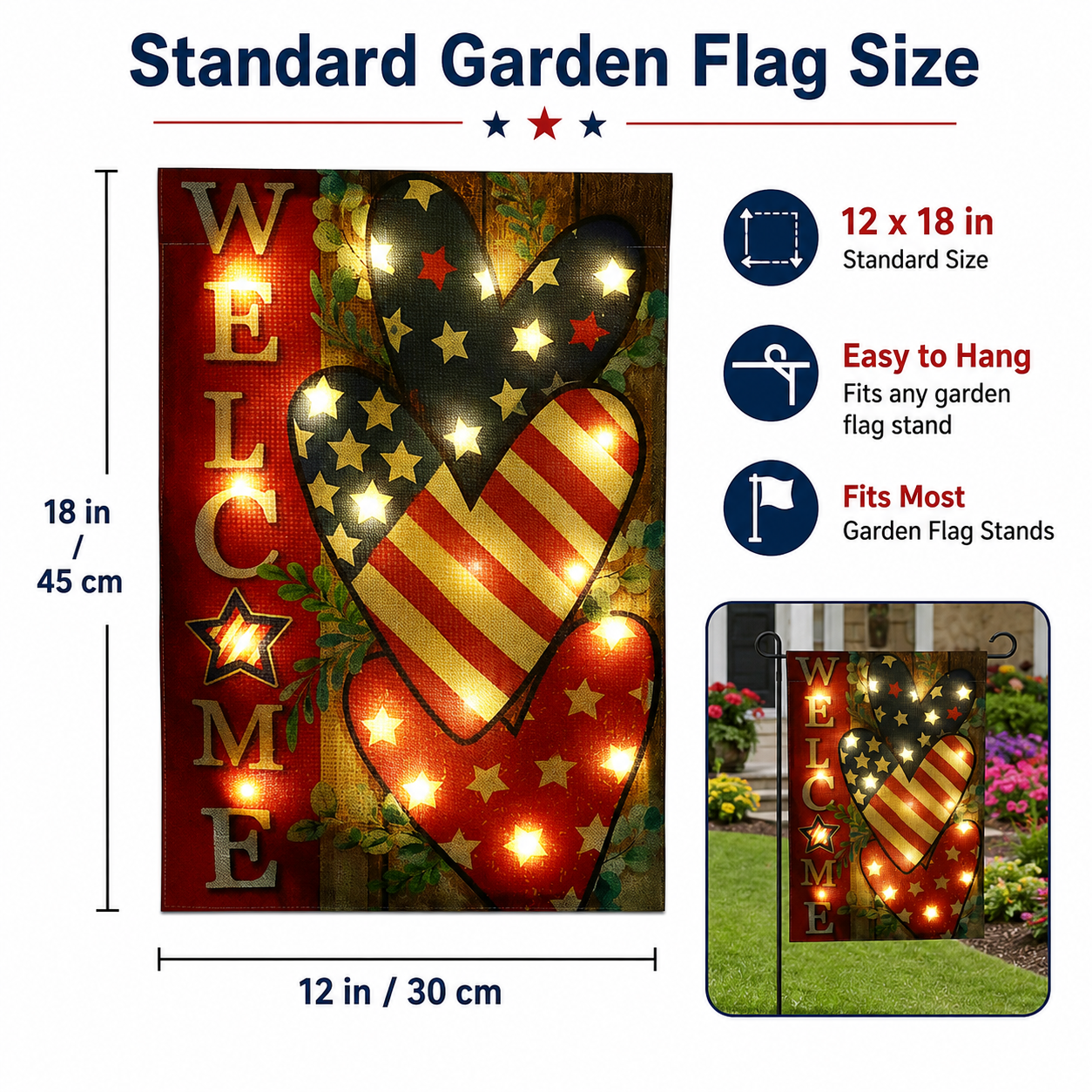 Solar Lighted Patriotic Welcome Garden Flag