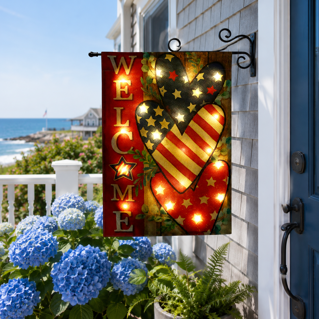 Solar Lighted Patriotic Welcome Garden Flag