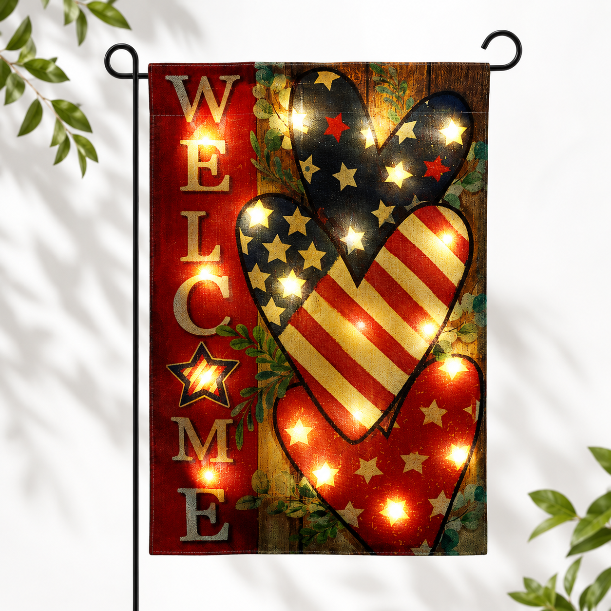 Solar Lighted Patriotic Welcome Garden Flag