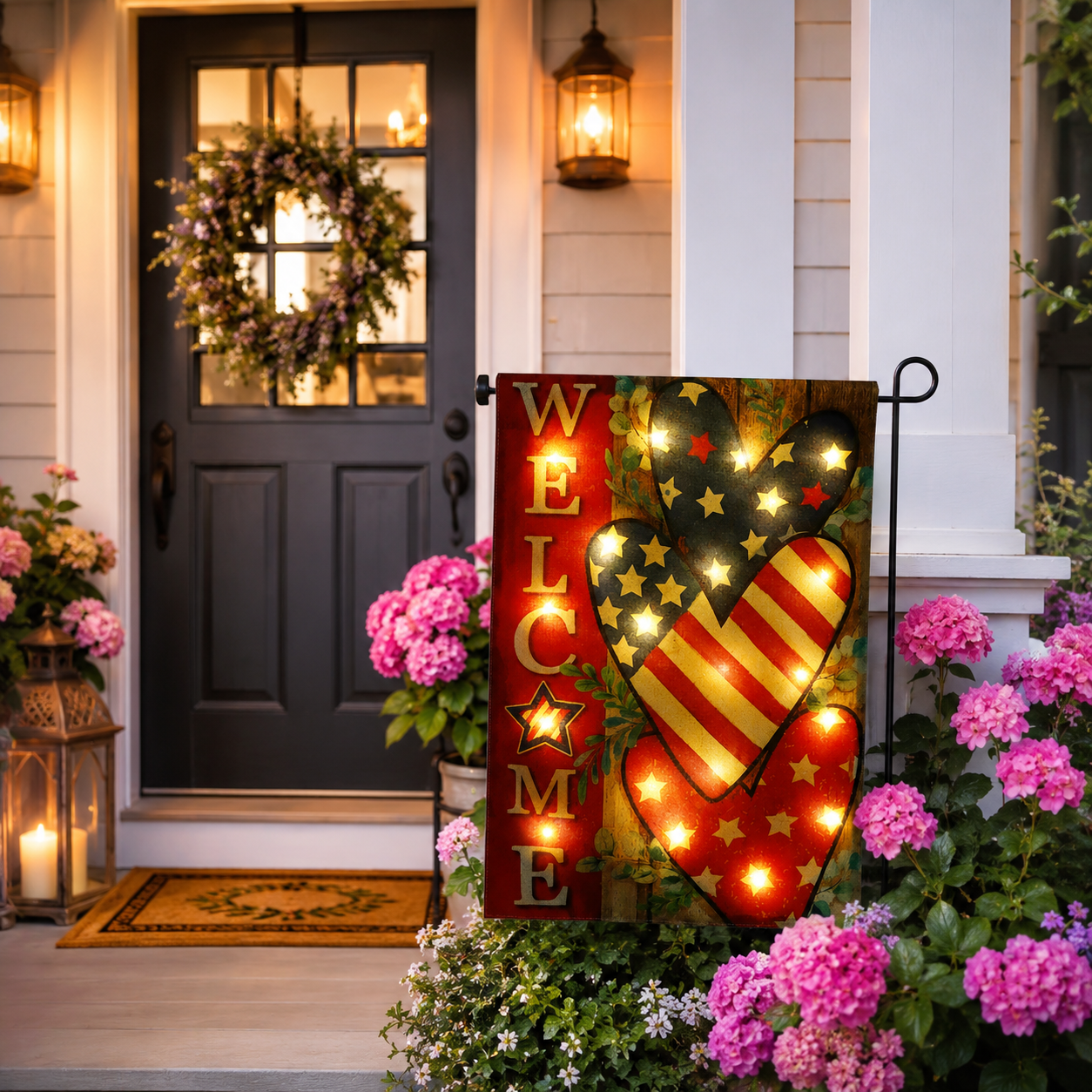 Solar Lighted Patriotic Welcome Garden Flag