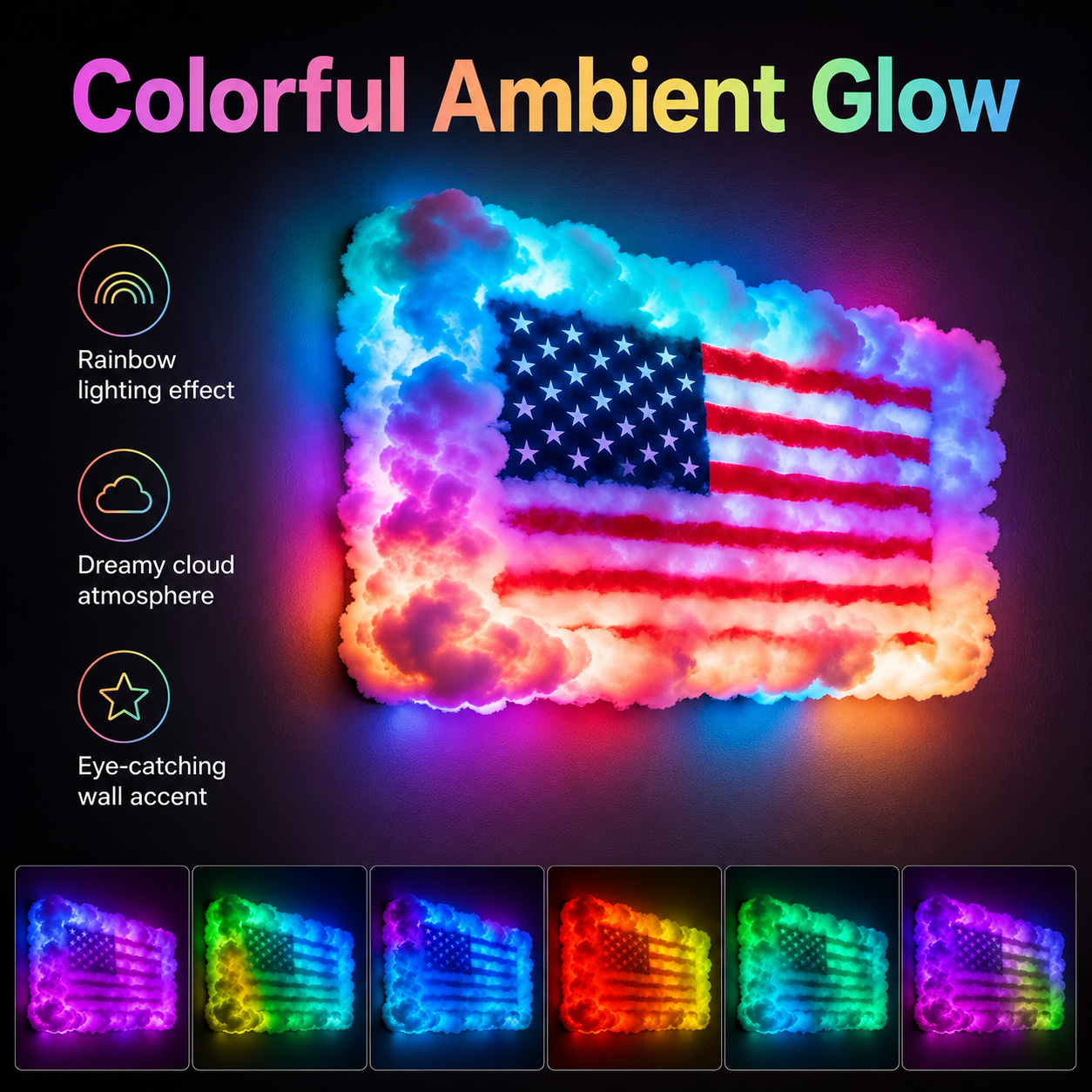 American Flag Rainbow Cloud Light
