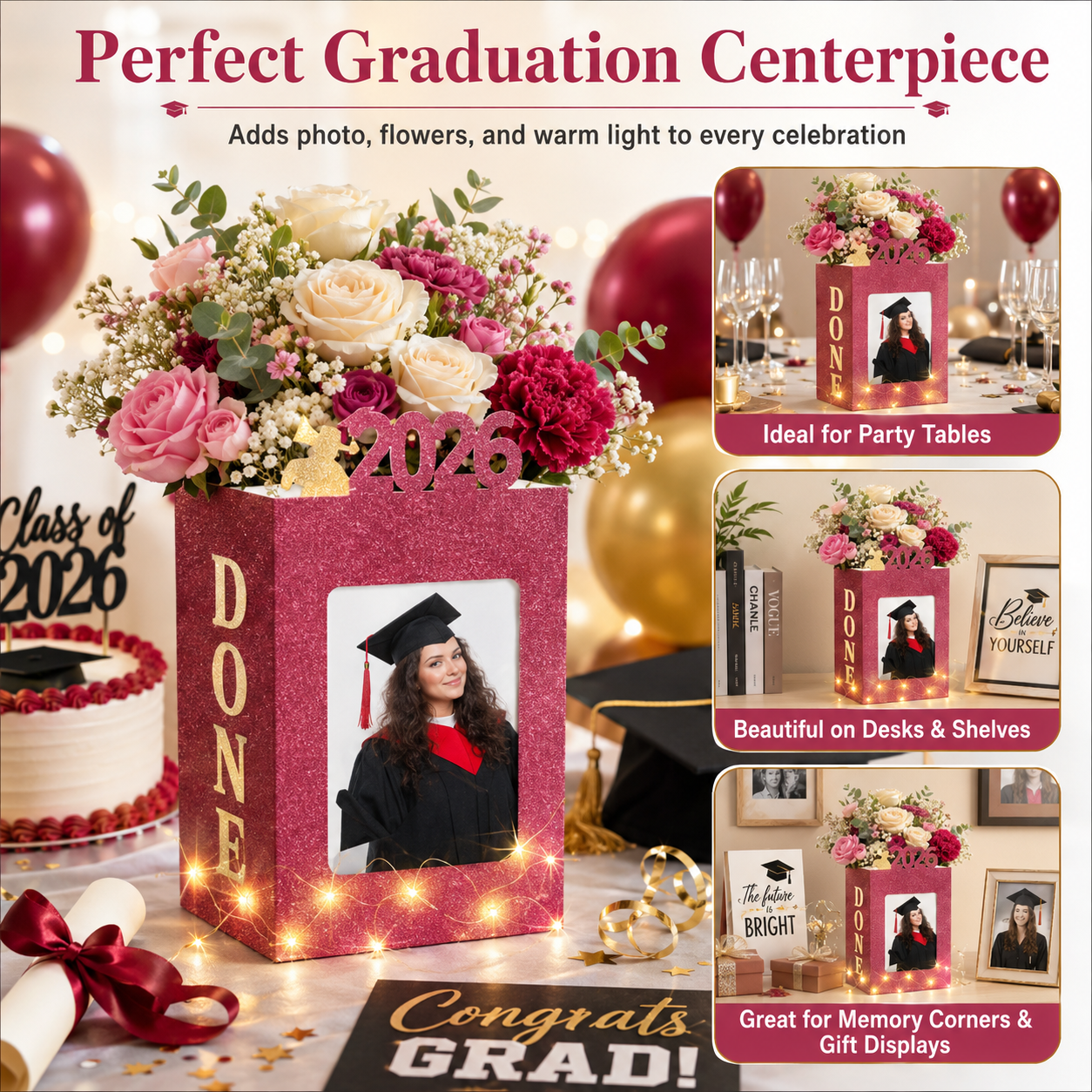 Set of 4 2026 Graduation Photo Frame Lanterns with Lights