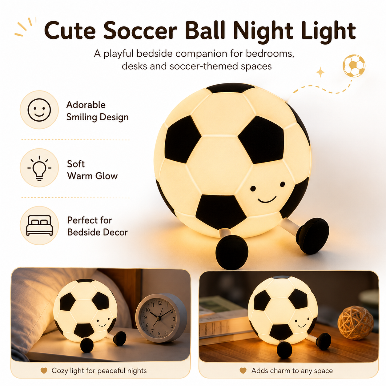 Soccer Ball Rechargeable Night Light with Phone Holder