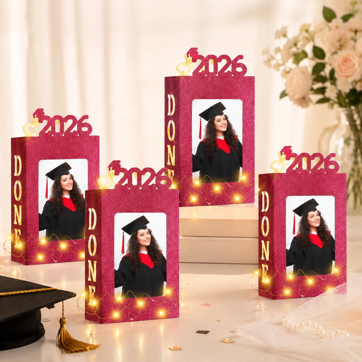 Set of 4 2026 Graduation Photo Frame Lanterns with Lights