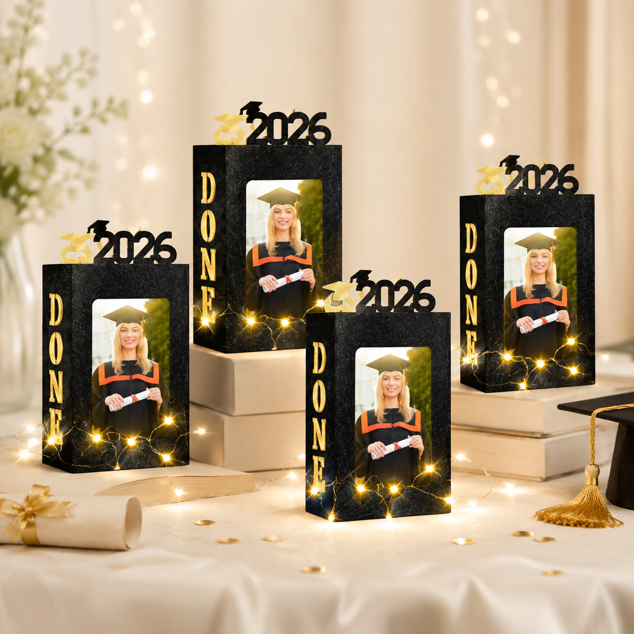 Set of 4 2026 Graduation Photo Frame Lanterns with Lights