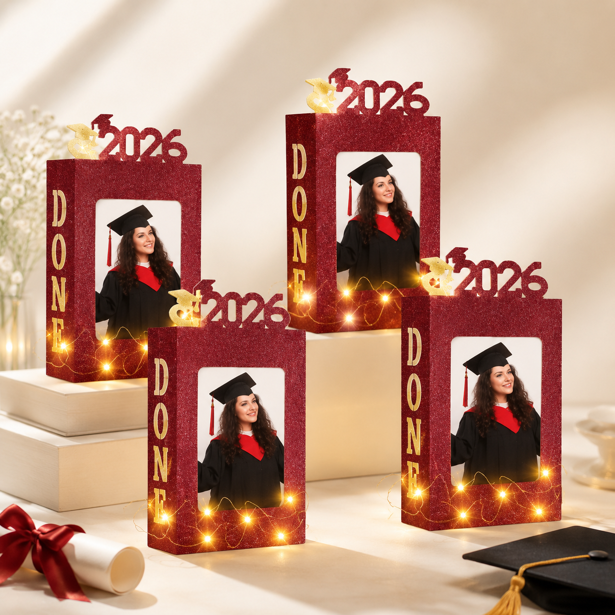 Set of 4 2026 Graduation Photo Frame Lanterns with Lights