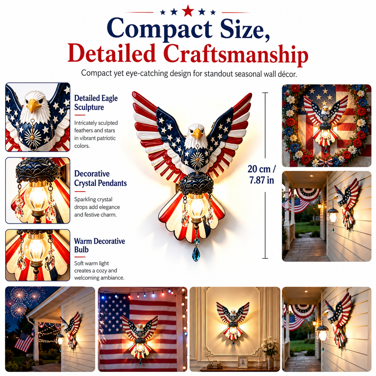Independence Day Patriotic Eagle Statue Wall Lamp