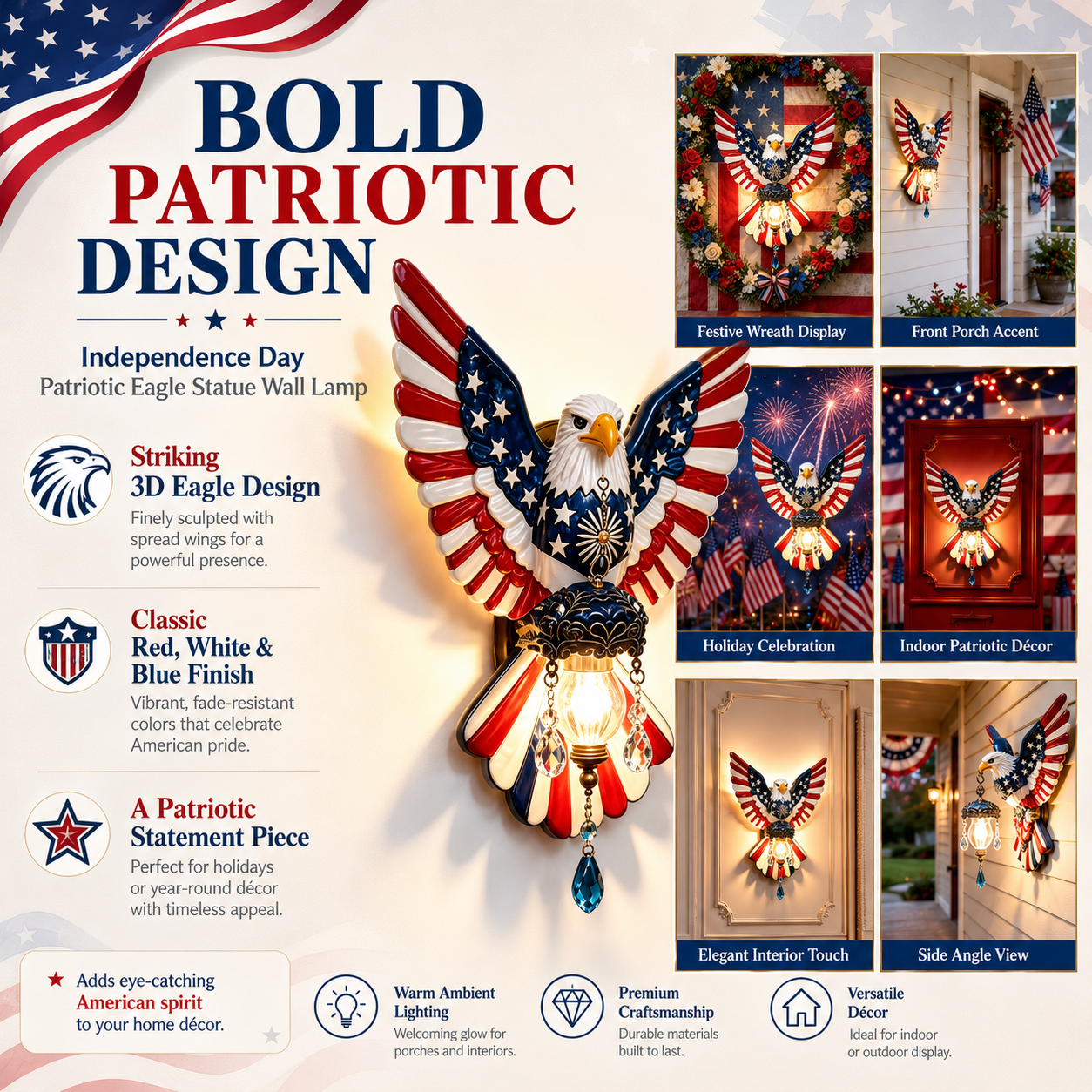 Independence Day Patriotic Eagle Statue Wall Lamp