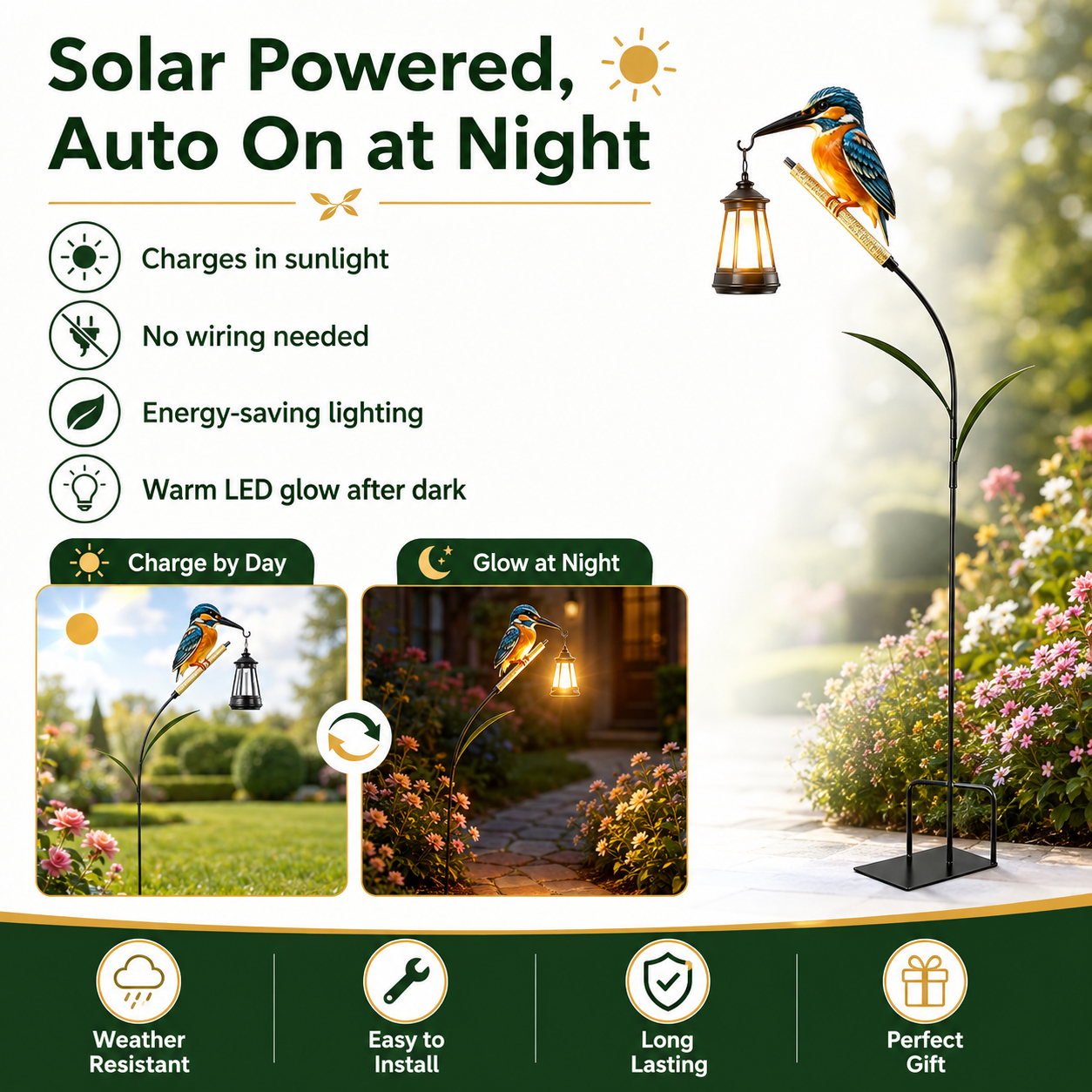 2PCS Solar Kingfisher Garden Lights