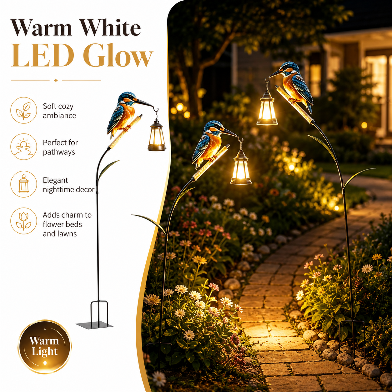 2PCS Solar Kingfisher Garden Lights
