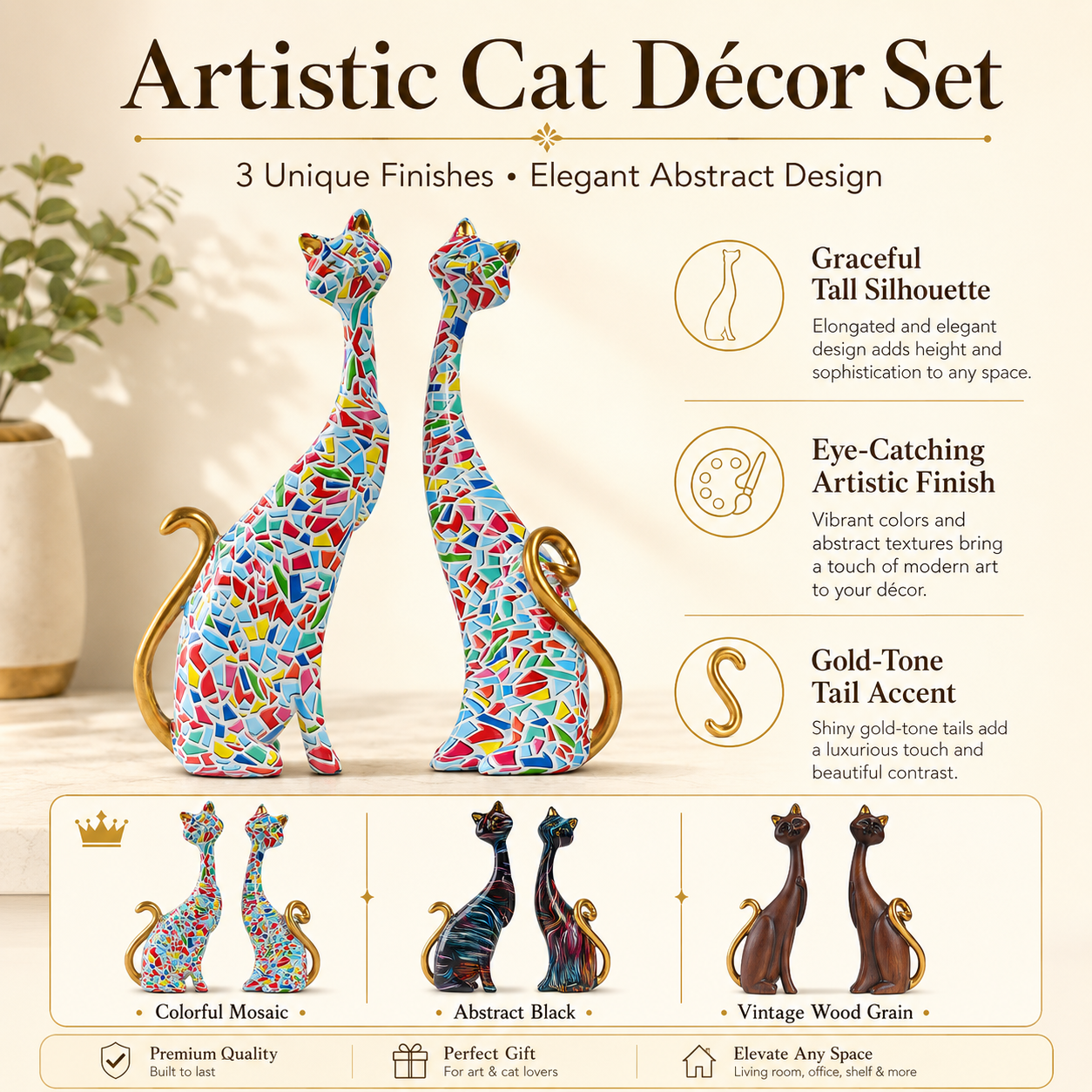 Abstract Cat Figurine Set