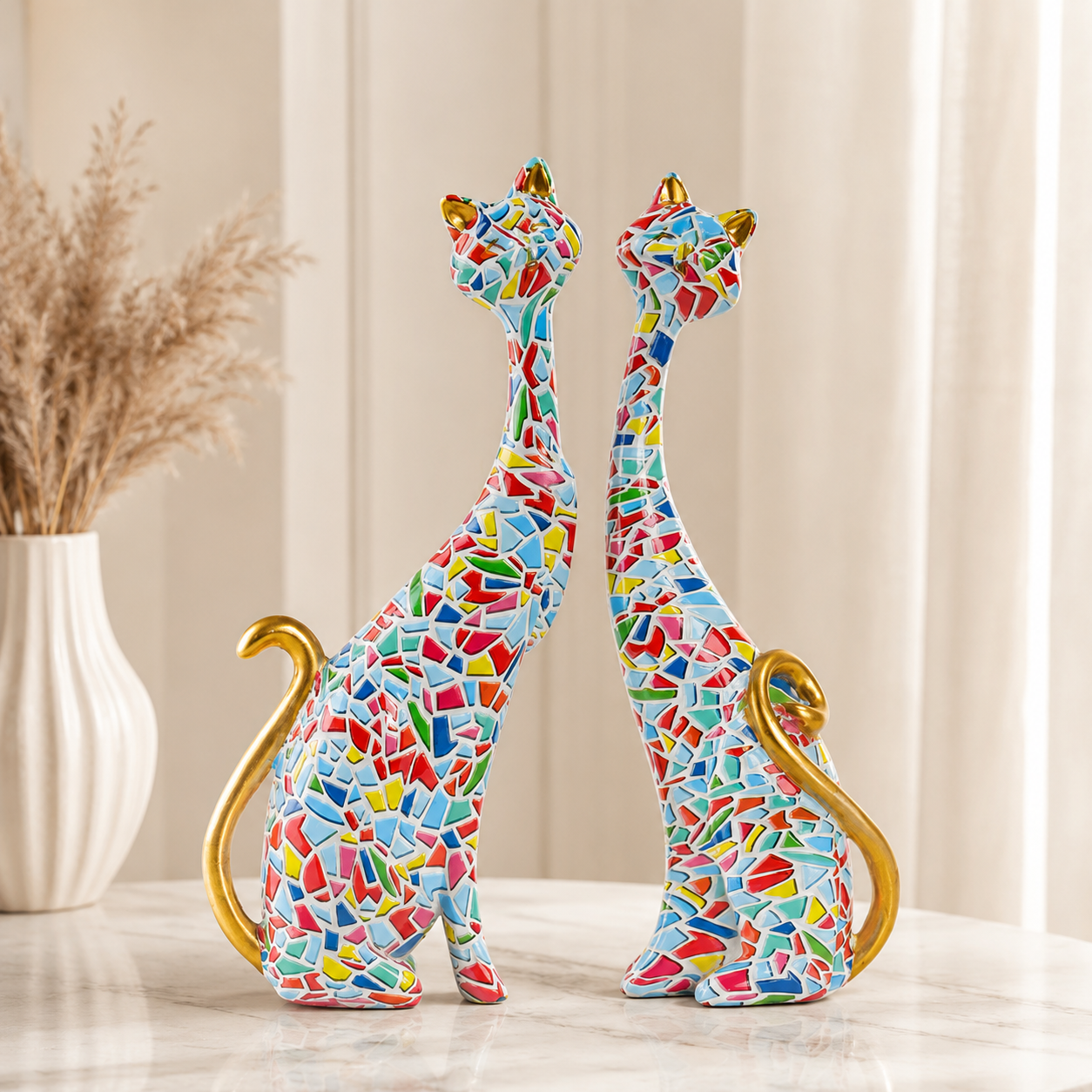 Abstract Cat Figurine Set