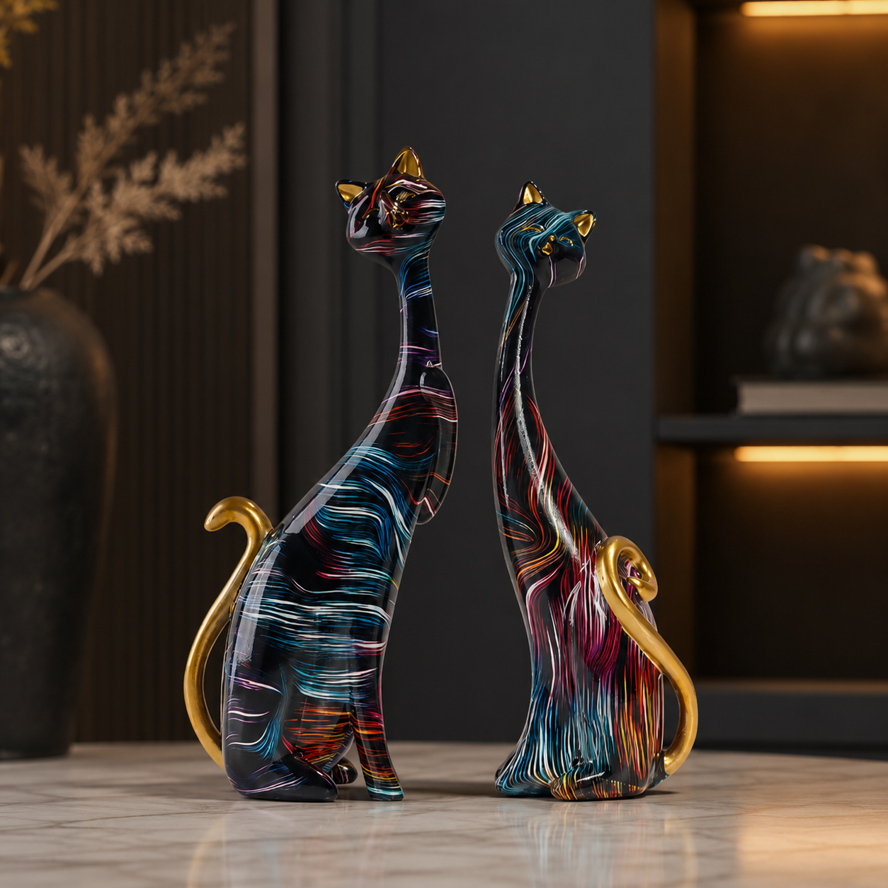 Abstract Cat Figurine Set