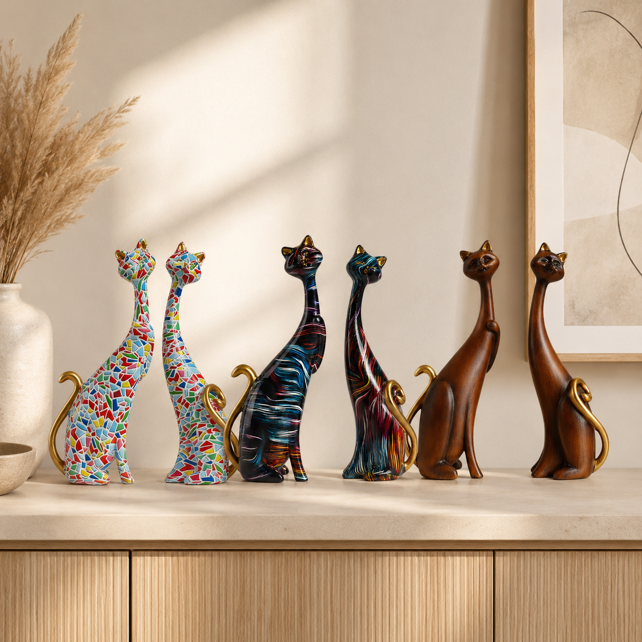 Abstract Cat Figurine Set
