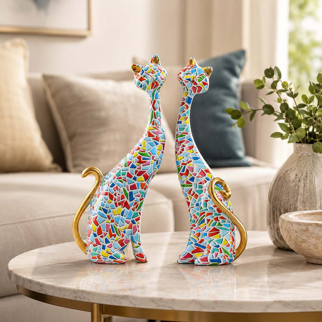 Abstract Cat Figurine Set