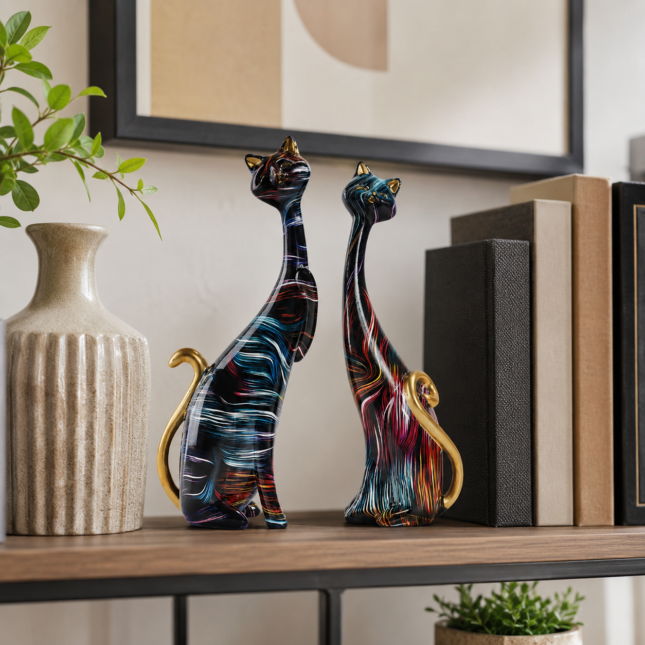 Abstract Cat Figurine Set