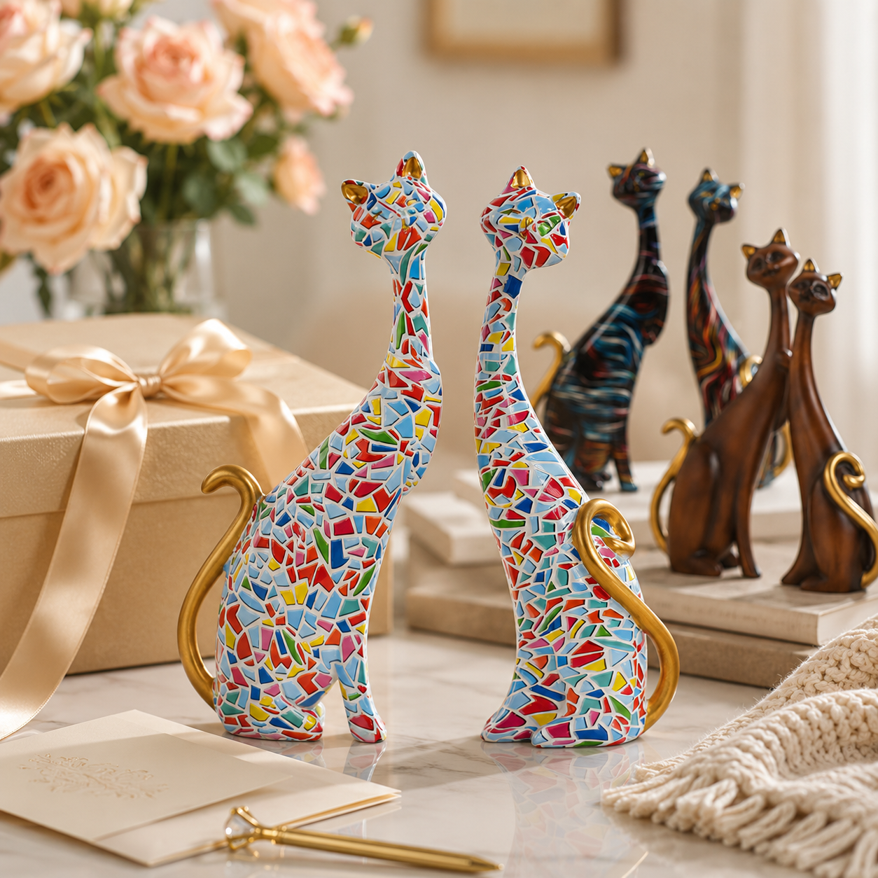 Abstract Cat Figurine Set