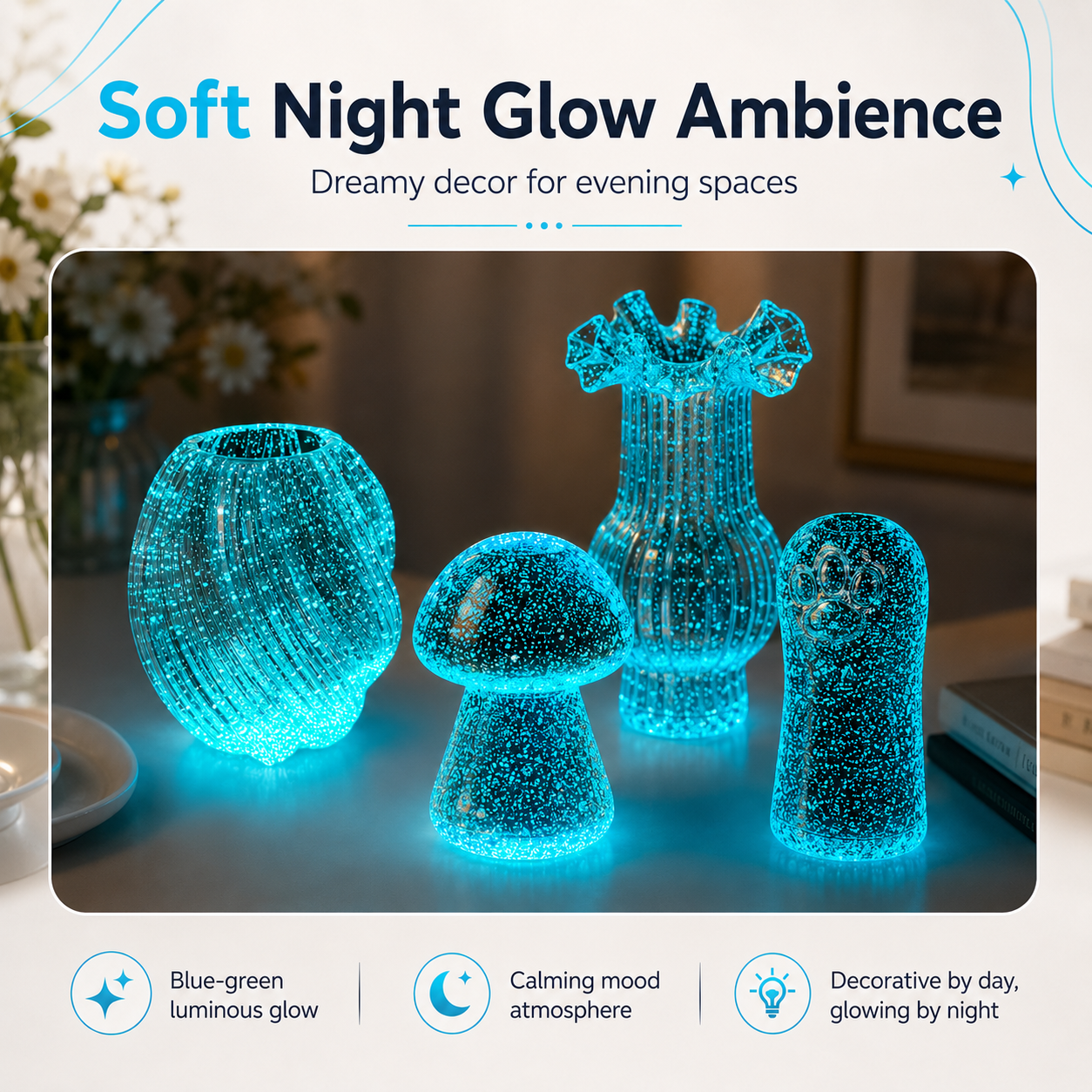Night Glow Decorative Vase, Luminous Glass-Style Flower Vase for Home Table Decor