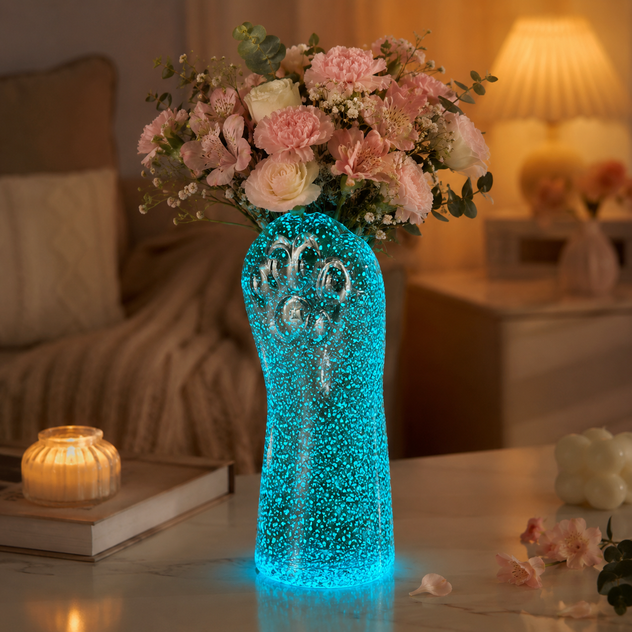 Night Glow Decorative Vase, Luminous Glass-Style Flower Vase for Home Table Decor