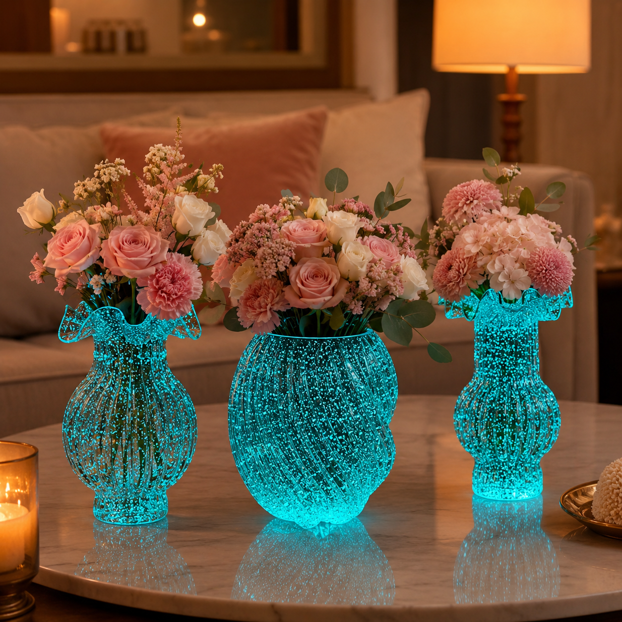 Night Glow Decorative Vase, Luminous Glass-Style Flower Vase for Home Table Decor
