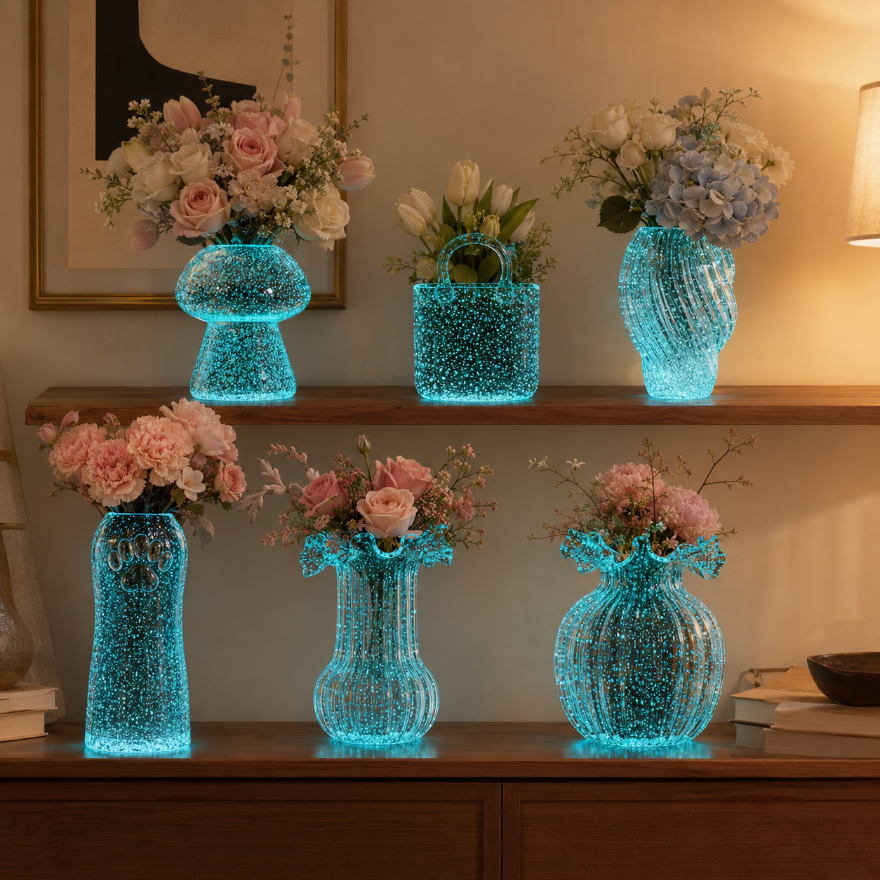 Night Glow Decorative Vase, Luminous Glass-Style Flower Vase for Home Table Decor