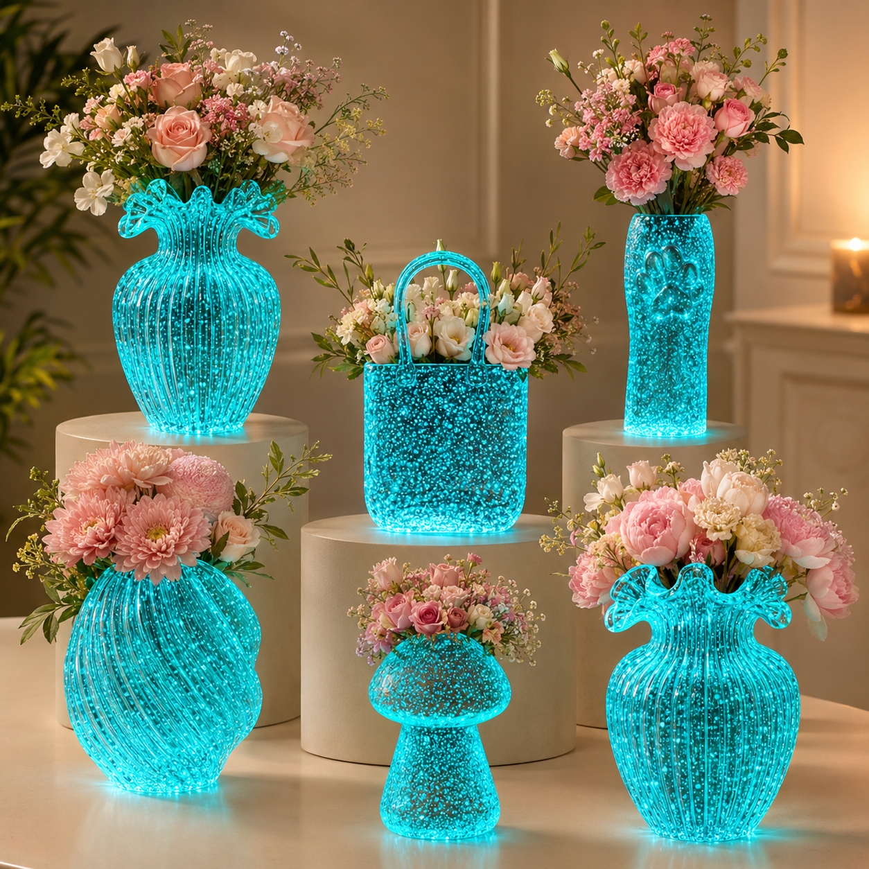 Night Glow Decorative Vase, Luminous Glass-Style Flower Vase for Home Table Decor