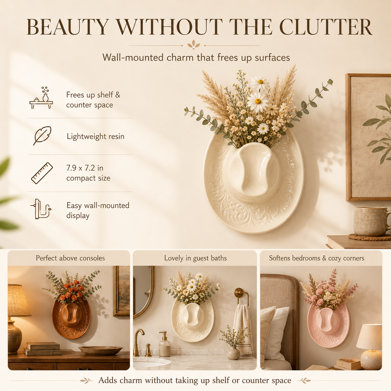 Prairie Bloom Western Hat Wall Vase