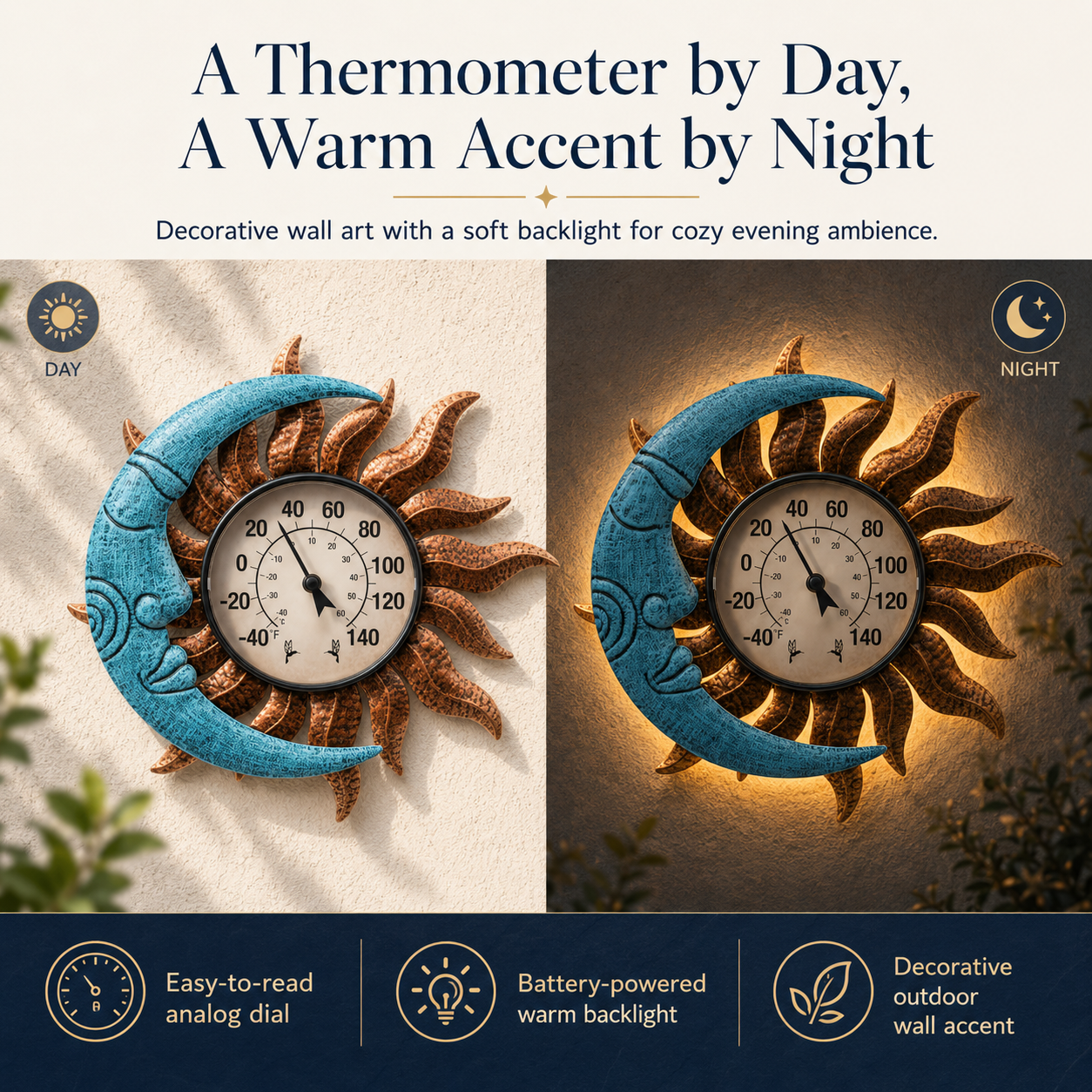 Sun & Moon Outdoor Thermometer with Backlight
