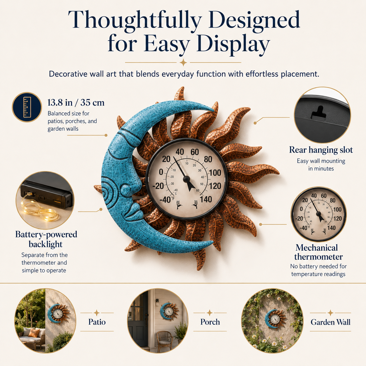 Sun & Moon Outdoor Thermometer with Backlight