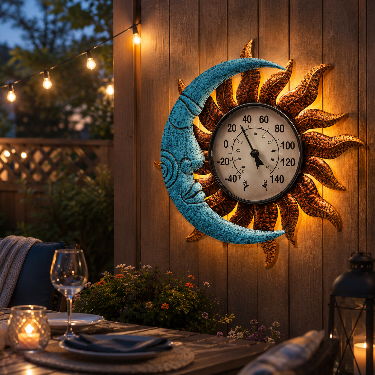 Sun & Moon Outdoor Thermometer with Backlight