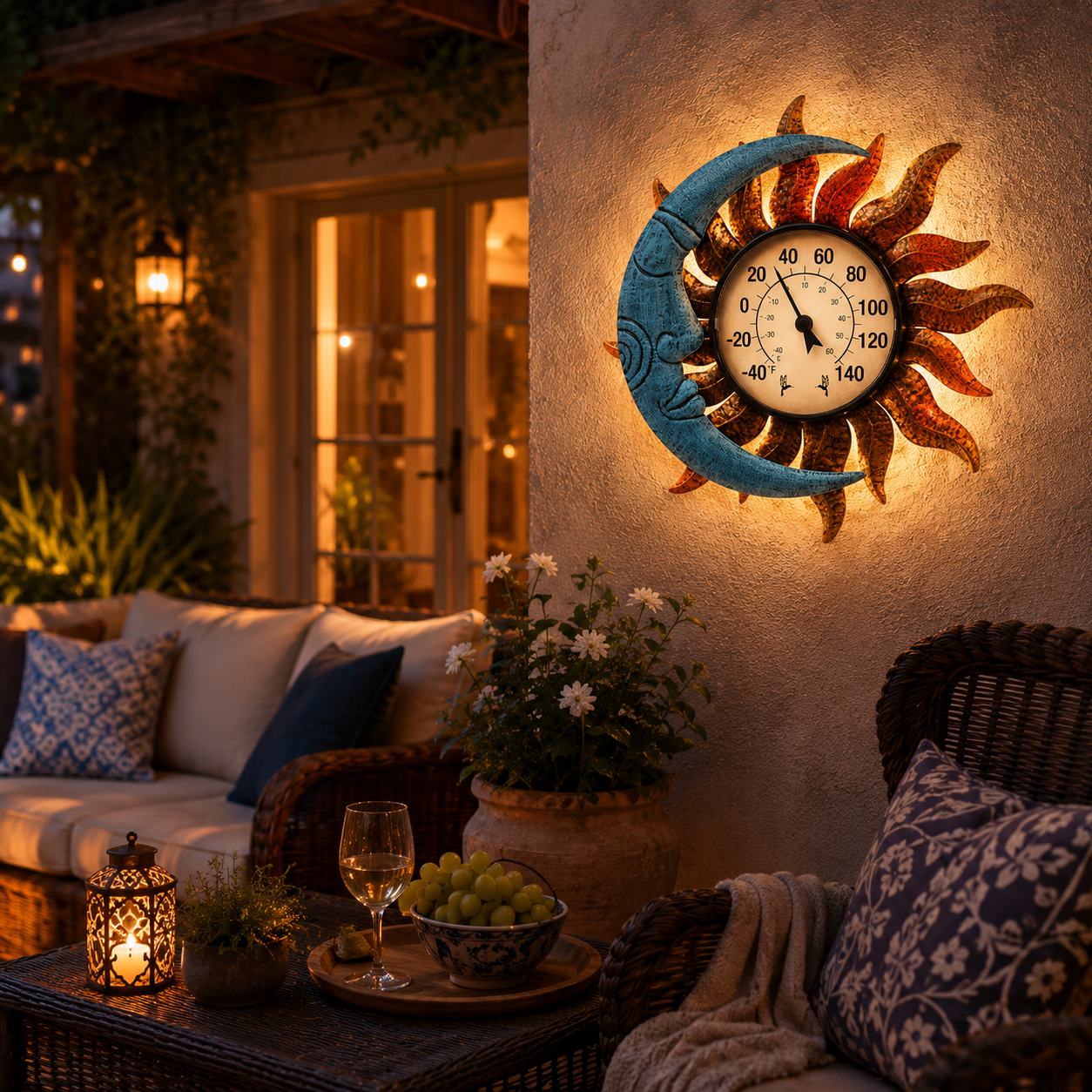 Sun & Moon Outdoor Thermometer with Backlight