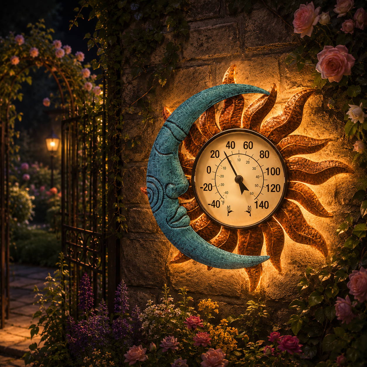 Sun & Moon Outdoor Thermometer with Backlight