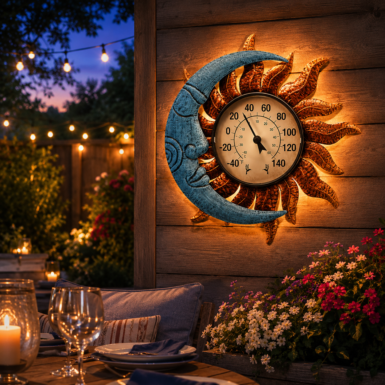 Sun & Moon Outdoor Thermometer with Backlight